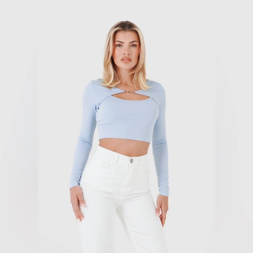 Sixth June Paris Jewel Opening Light Blue Crop Top New Women’s XS